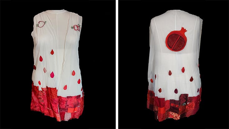 white and red artistic fabric sculpture by Autumn Lee