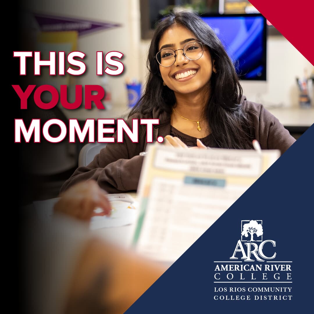 Text over photo of smiling woman sitting at a desk that says This is your moment next to ARC logo