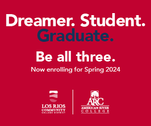 Digital ad for American River college that reads: Dreamer. Student. Graduate. Be all three.