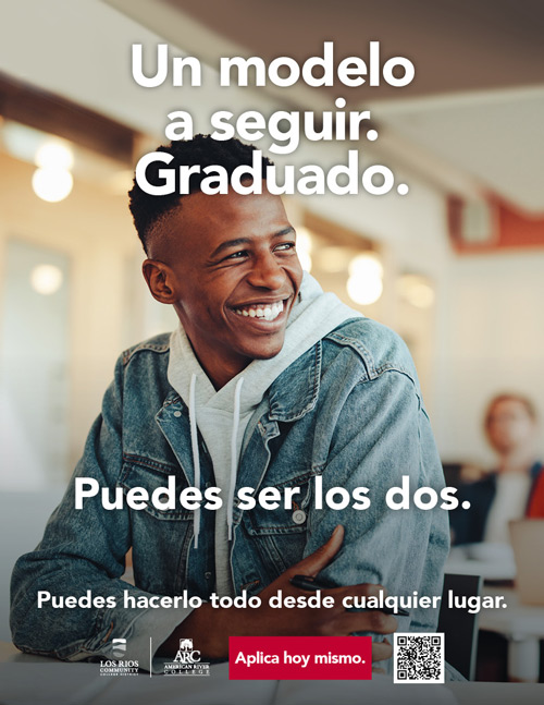 ARC ad in Spanish that says, un modelo a seguir. Graduado. Puedes ser los dos.