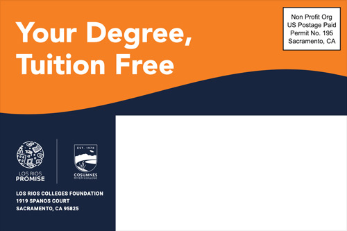 Back of postcard that says your degree, tuition free